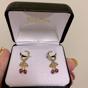 🍒925 Stamped Yellow Gold 🍒Cherry Earrings With Rhodium Protection Plating